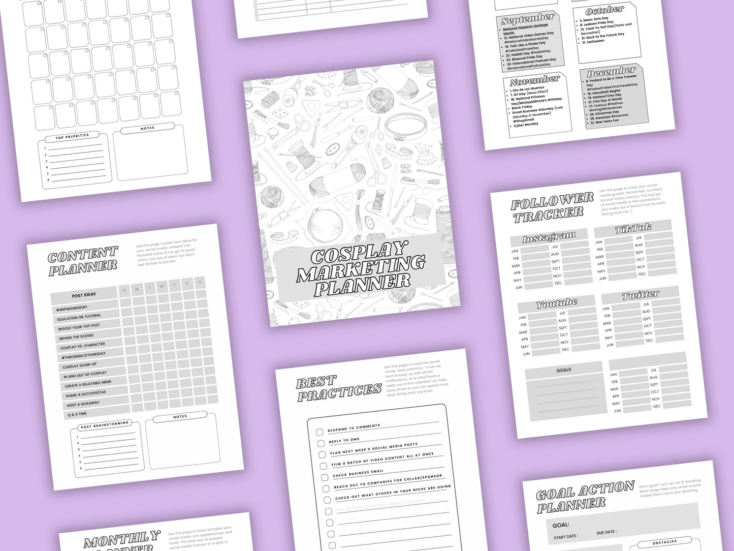 Cosplay Marketing Planner for Social Media | Printable PDF and PNG Planner