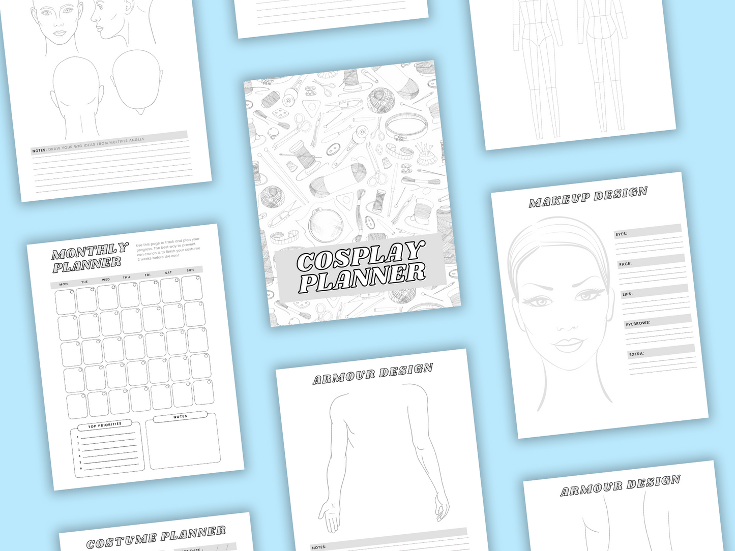 Cosplay Planner for Armour, Wigs, and Costumes | Printable PDF and PNG Planner