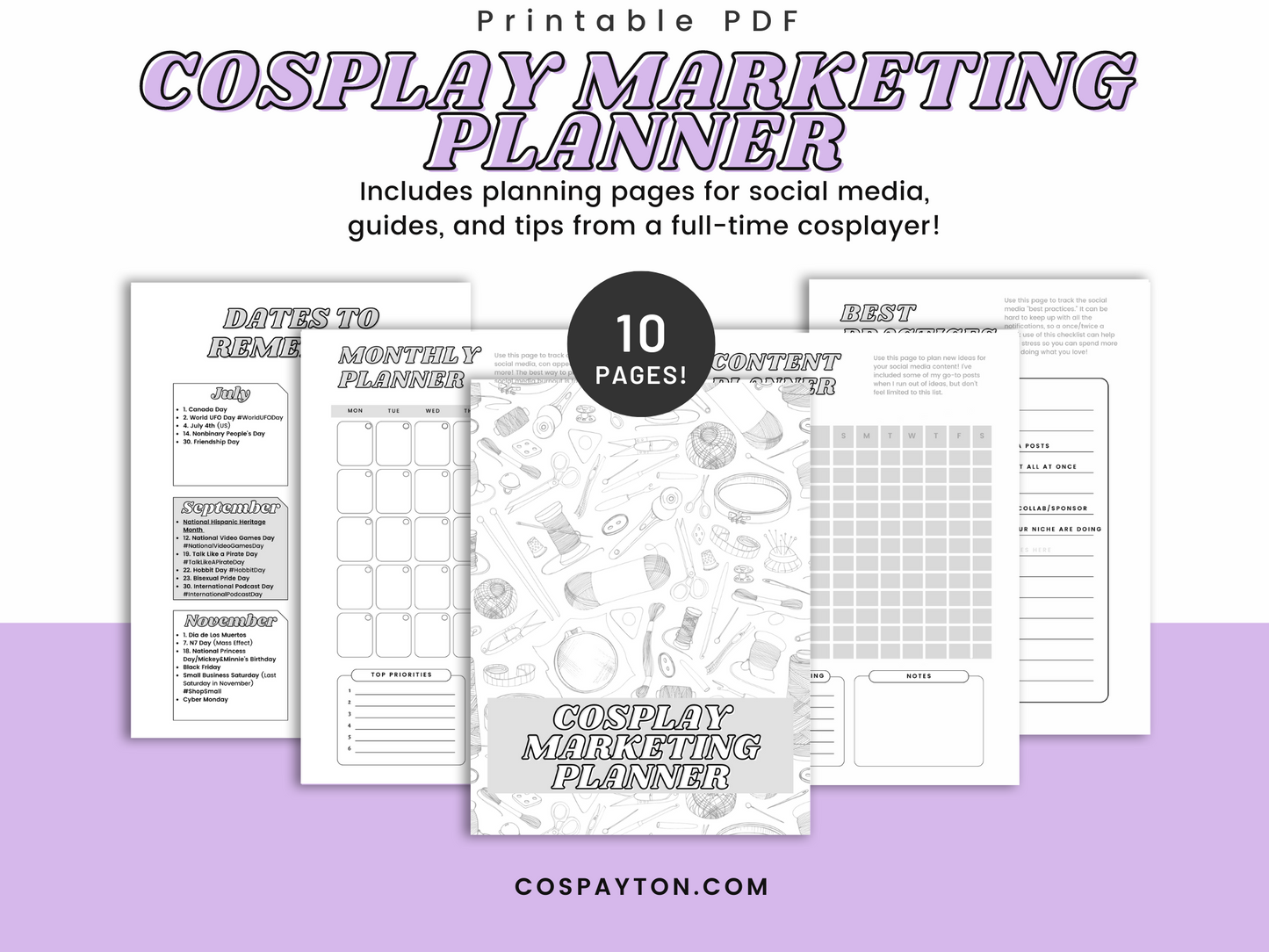 Cosplay Marketing Planner for Social Media | Printable PDF and PNG Planner