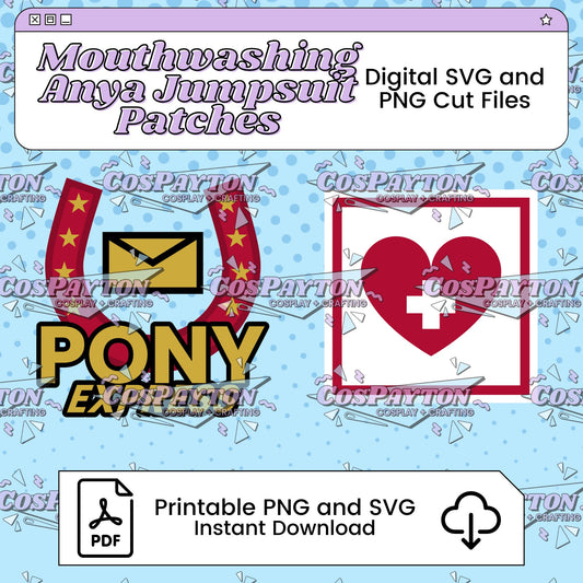 Anya Pony Express Jumpsuit Cosplay Patches Printable Template Inspired by Mouthwashing | PNG SVG Available