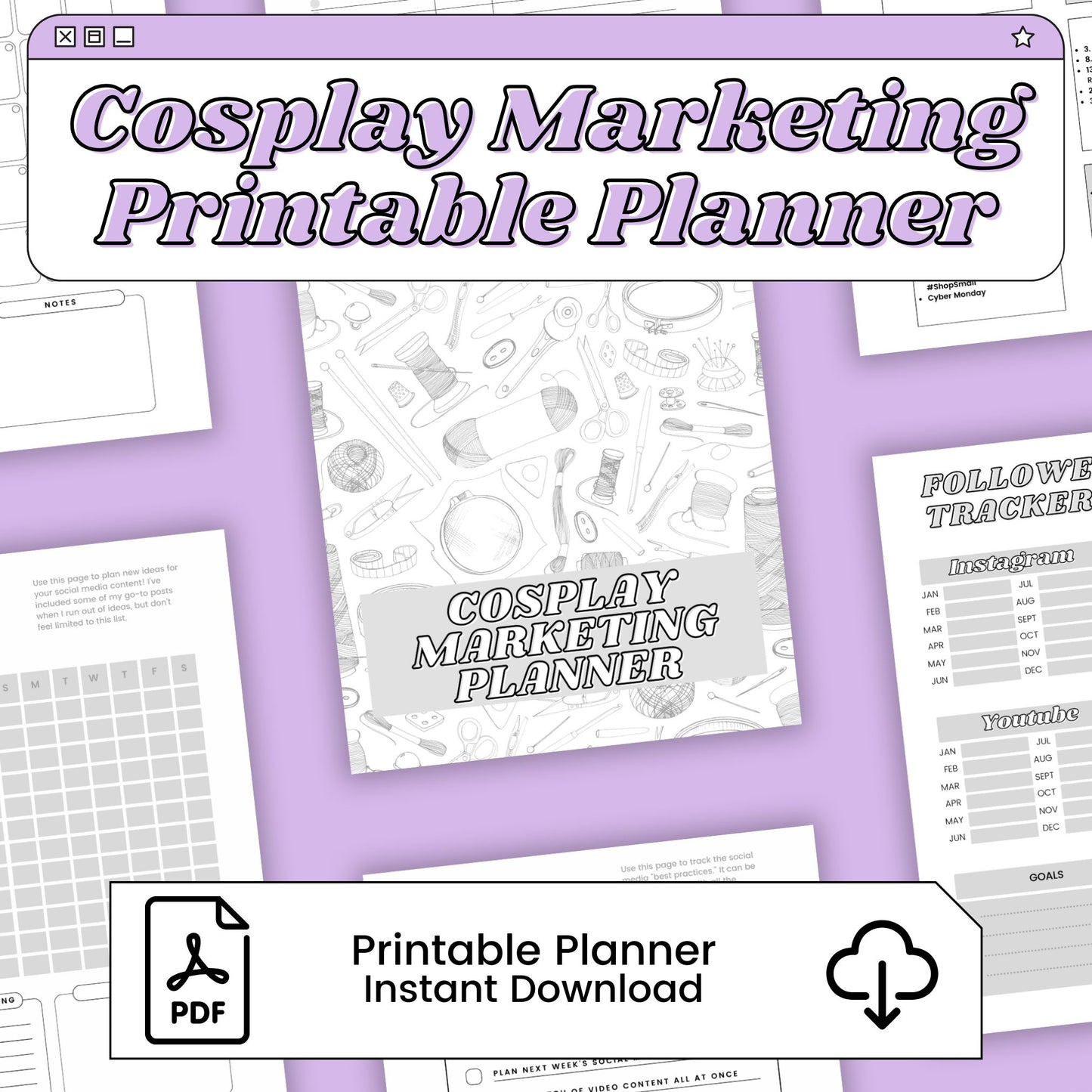 Cosplay Marketing Planner for Social Media | Printable PDF and PNG Planner
