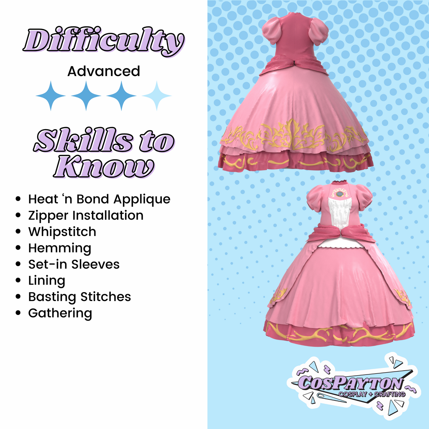 Peachy Princess Ballgown PDF Cosplay Pattern | Smash Bros Inspired Printable Costume Pattern