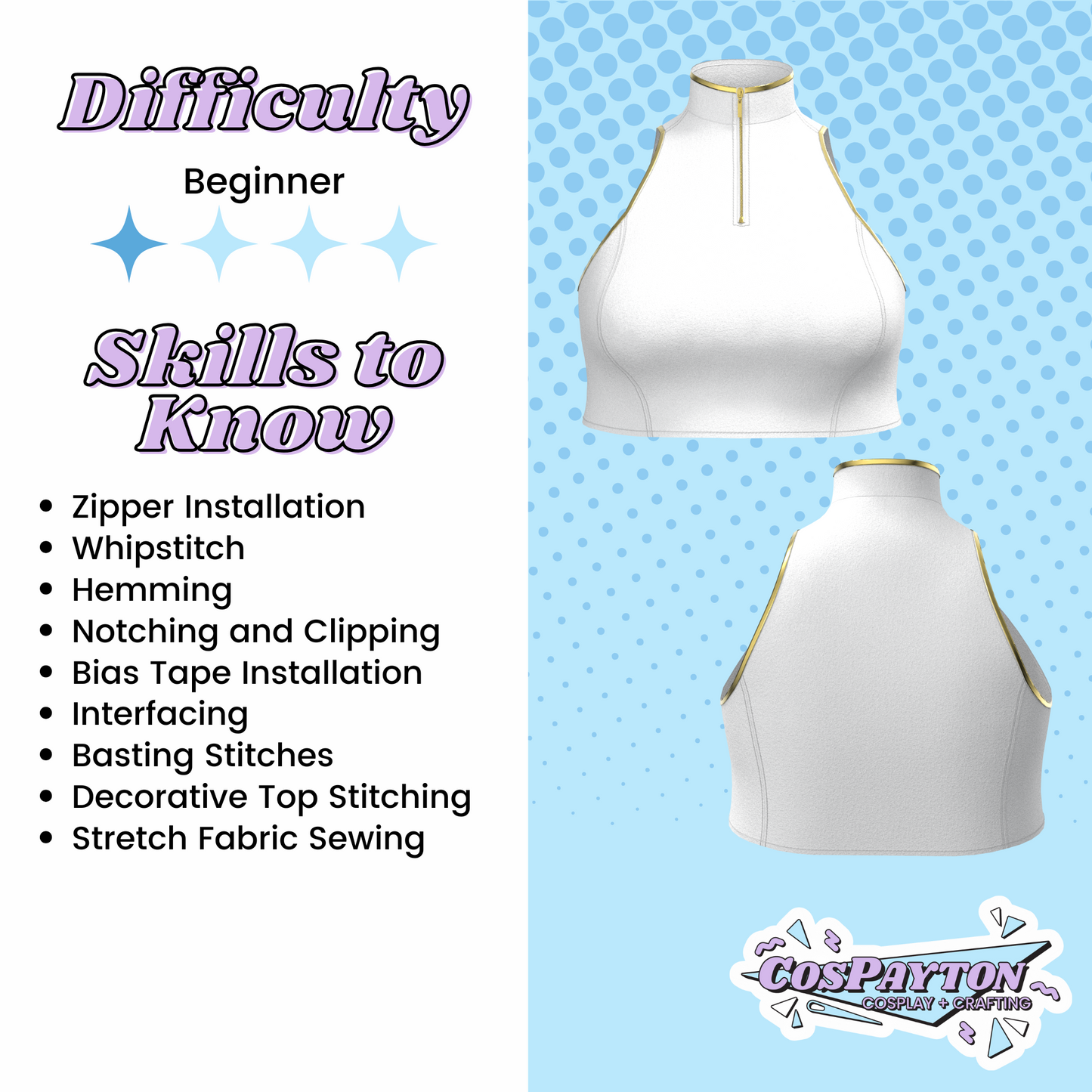 Rumi’s “Golden” White Tank Top PDF Cosplay Pattern | KPop Demon Hunters Inspired Printable Costume Pattern