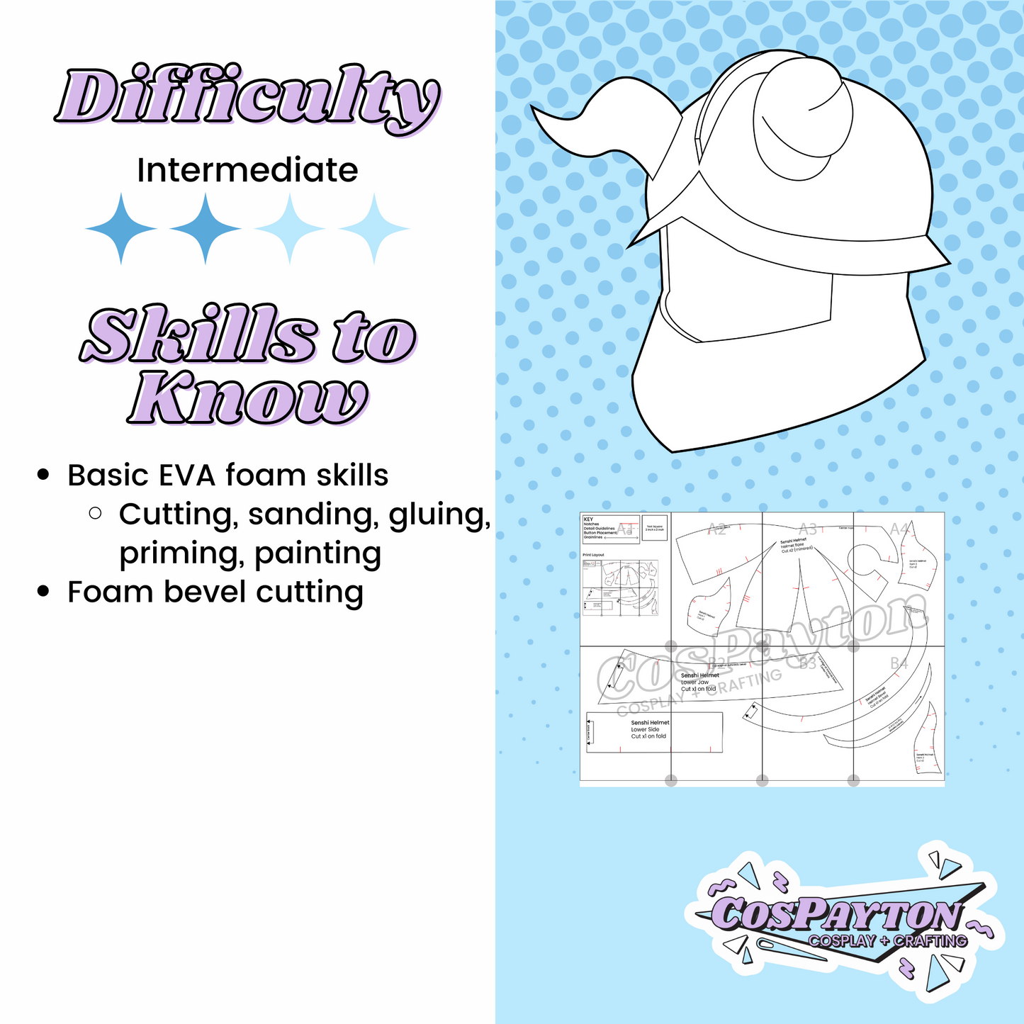 Senshi Helmet PDF EVA Foam Cosplay Pattern | Delicious in Dungeon/Dungeon Meshi Inspired Printable Costume Pattern