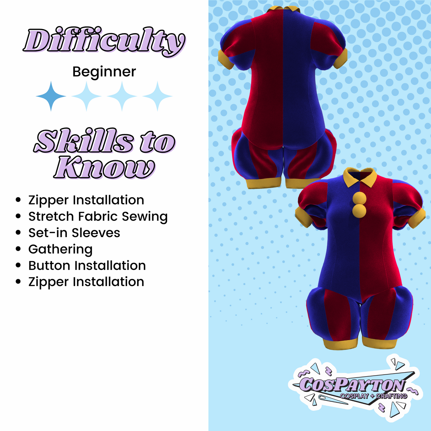 Pomni Clown Costume PDF Cosplay Pattern | The Amazing Digital Circus Inspired Printable Costume Pattern