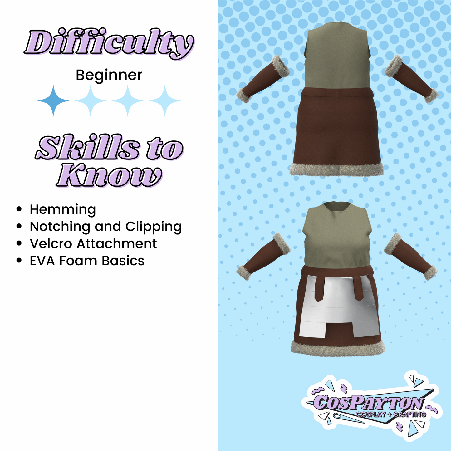 Senshi’s Tank Top, Skirt, and Bracers PDF Cosplay Pattern | Delicious in Dungeon/Dungeon Meshi Inspired Printable Costume Pattern