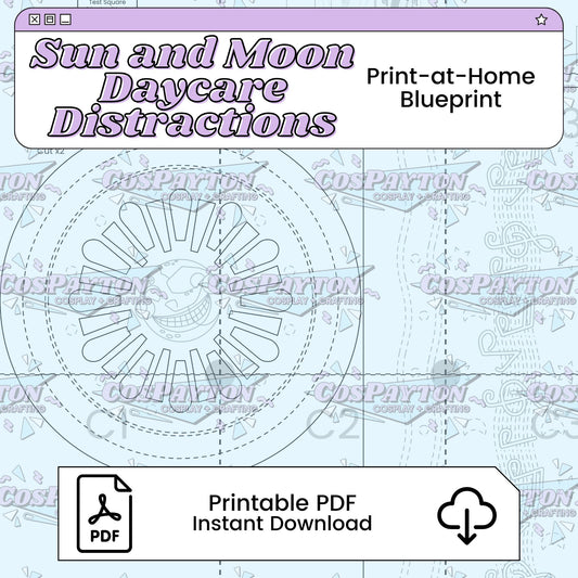 Sun and Moon Daycare Distractions Cosplay Blueprint | Five Nights at Freddy's: Security Breach Inspired Printable PDF