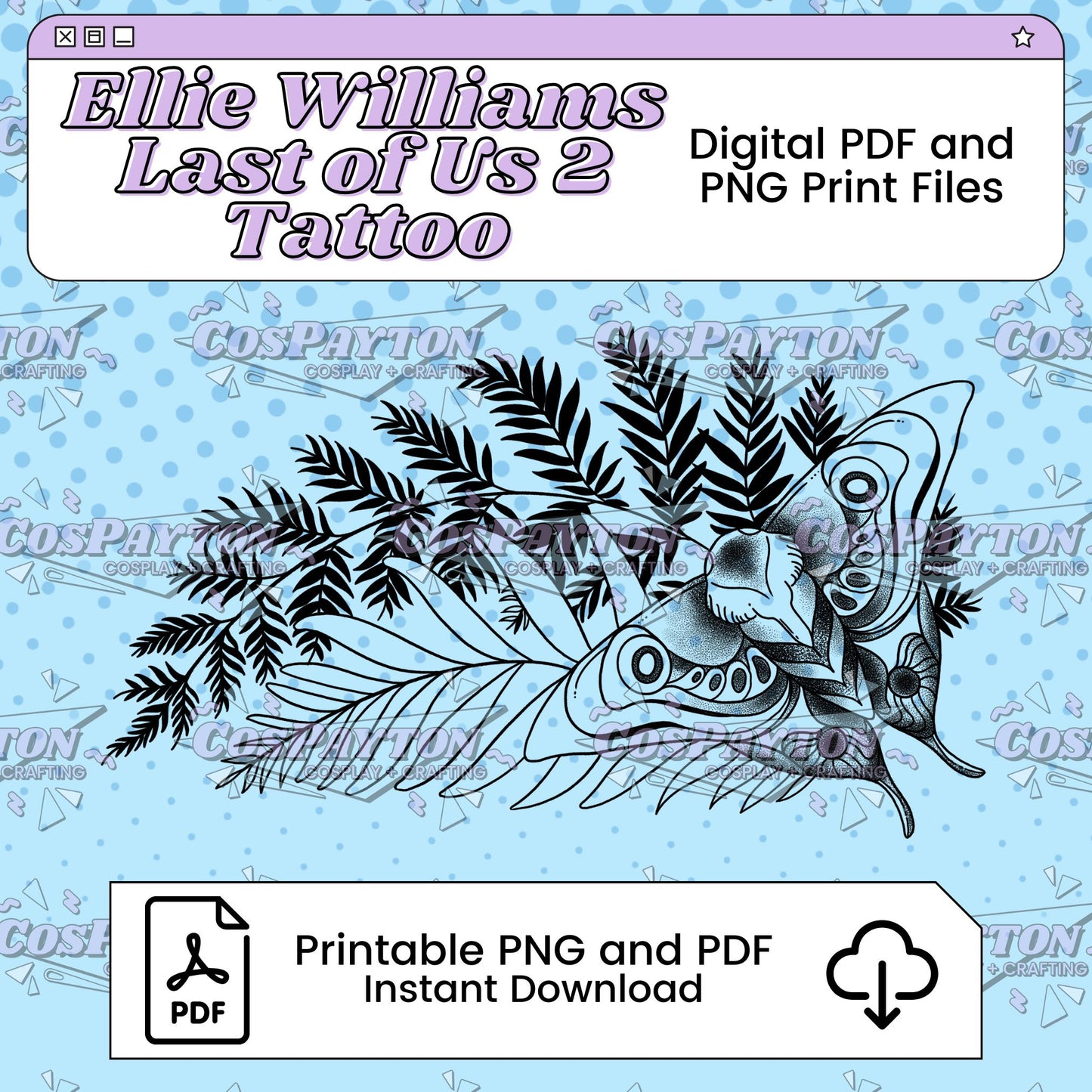 Ellie Williams Moth Tattoo Inspired by The Last of Us | PNG PDF Available