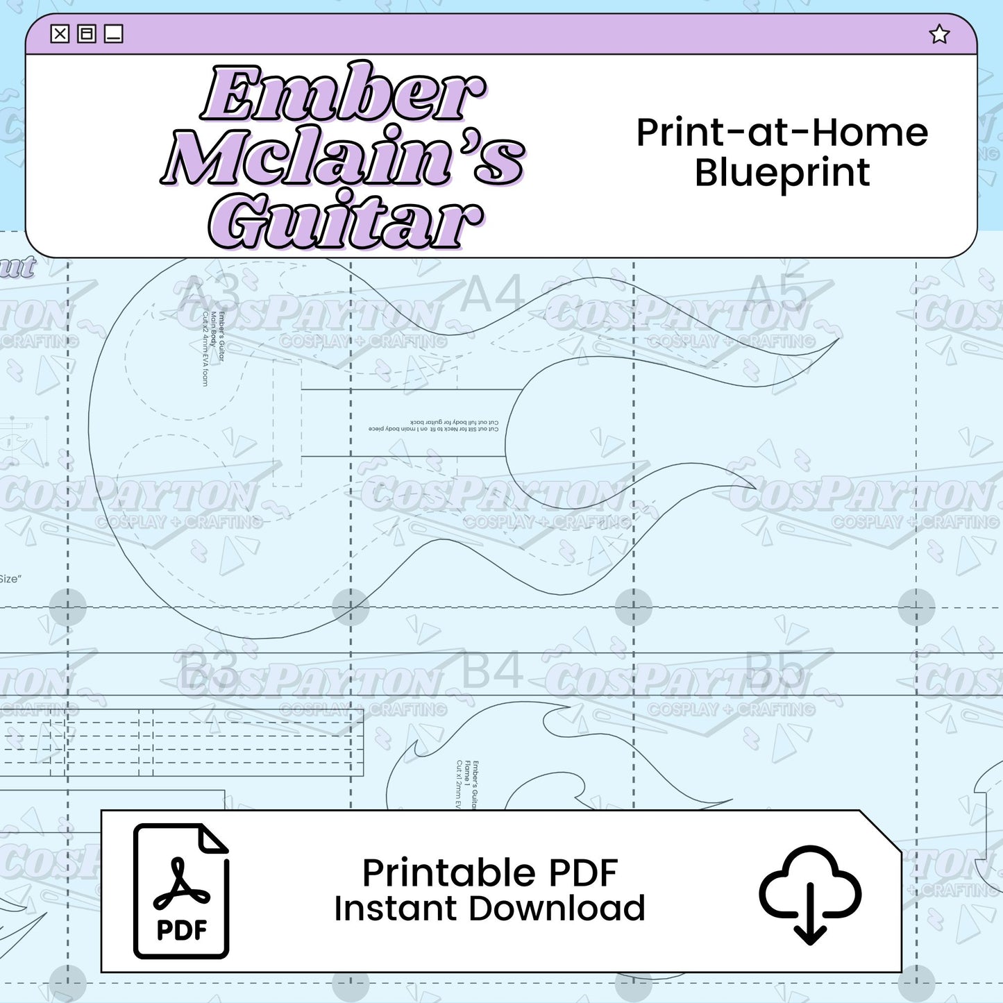 Ember Mclain's Guitar Cosplay Blueprint | Danny Phantom Inspired Printable PDFrint | Inspired by Danny Phantom