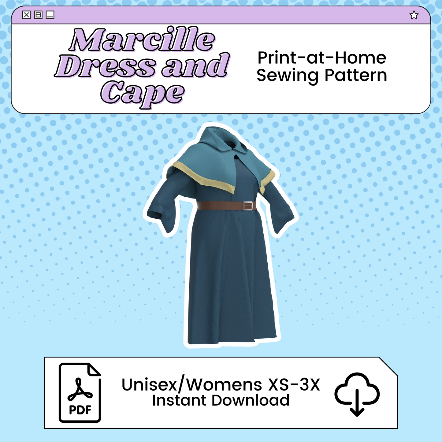 Marcille Donato Dress and Cape PDF Cosplay Pattern | Delicious in Dungeon/Dungeon Meshi Inspired Printable Costume Pattern