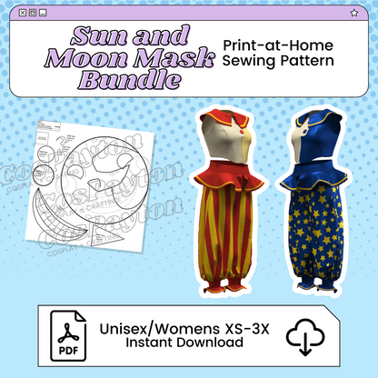 Sun and Moon Mask and Pattern PDF Cosplay Bundle | Five Nights at Freddy's Inspired Printable Costume Pattern