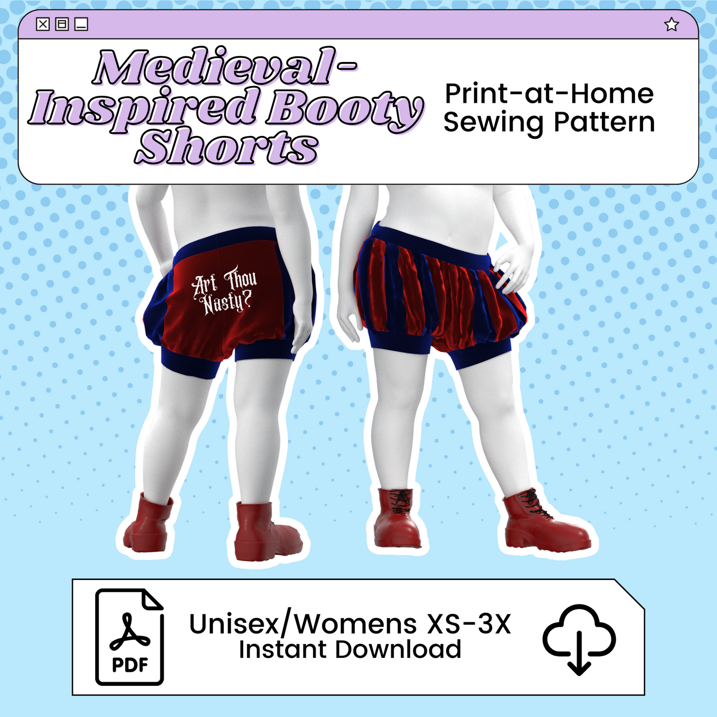 Medieval-Inspired "Art Thou Nasty" Booty Shorts PDF Cosplay Pattern | Customizable Bloomers | Printable Costume
