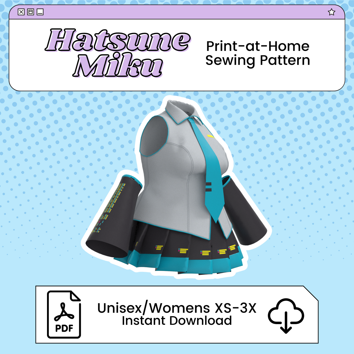 Hatsune Miku Vest, Skirt, Sleeves PDF Cosplay Pattern | Vocaloid Inspired Printable Costume Pattern