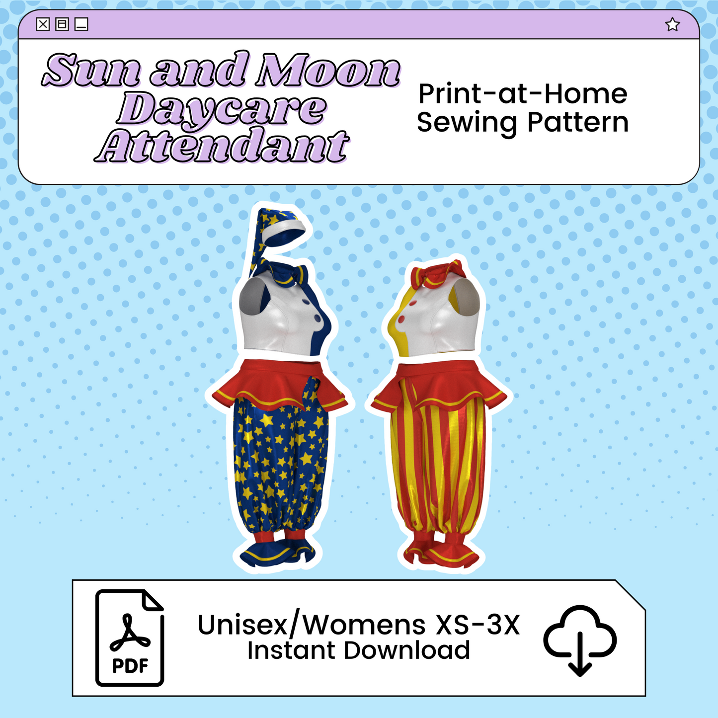 Sun and Moon PDF Cosplay Pattern | Five Nights at Freddy's Inspired Printable Costume Pattern