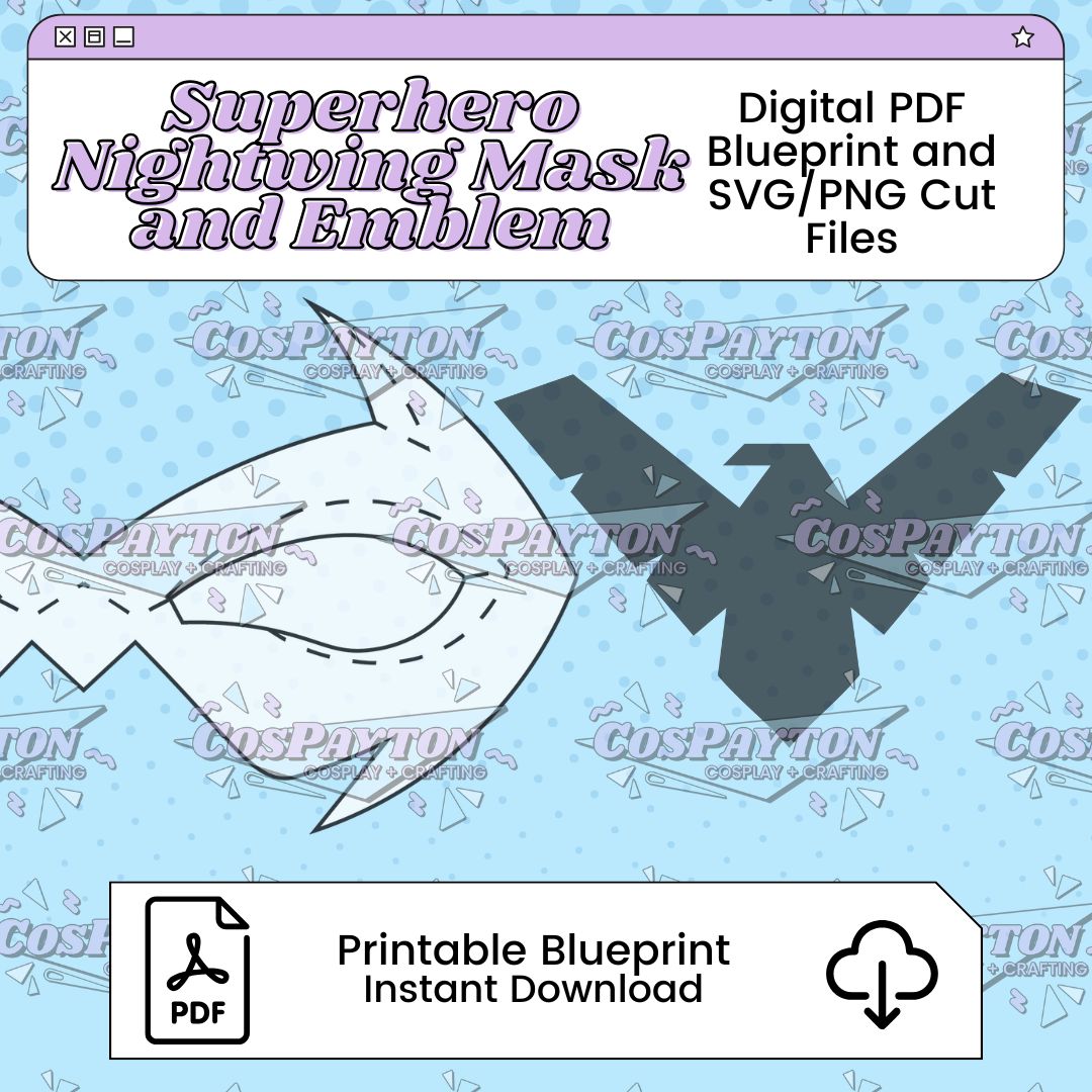 Nightwing Mask and Chest Emblem Printable Cosplay Kit | Comics Inspired Printable PDF and PNG/SVG Cut Files