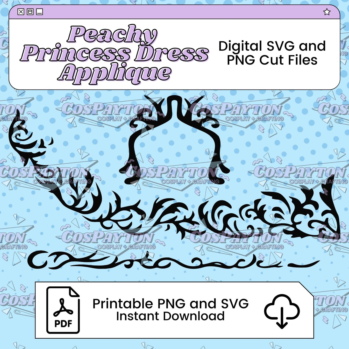 Peachy Princess Dress Appliqué Printable Cosplay Template | PNG PDF SVG Available
