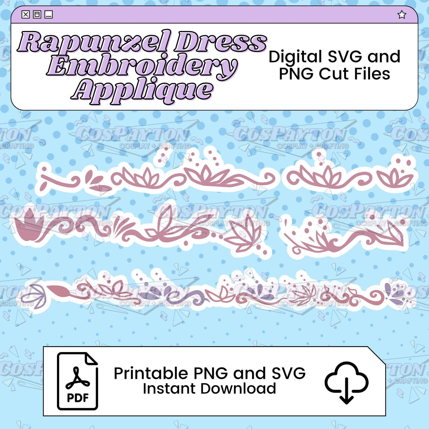 Princess Rapunzel Dress Embroidery Appliqué Printable Template Inspired by Tangled | PNG SVG Available