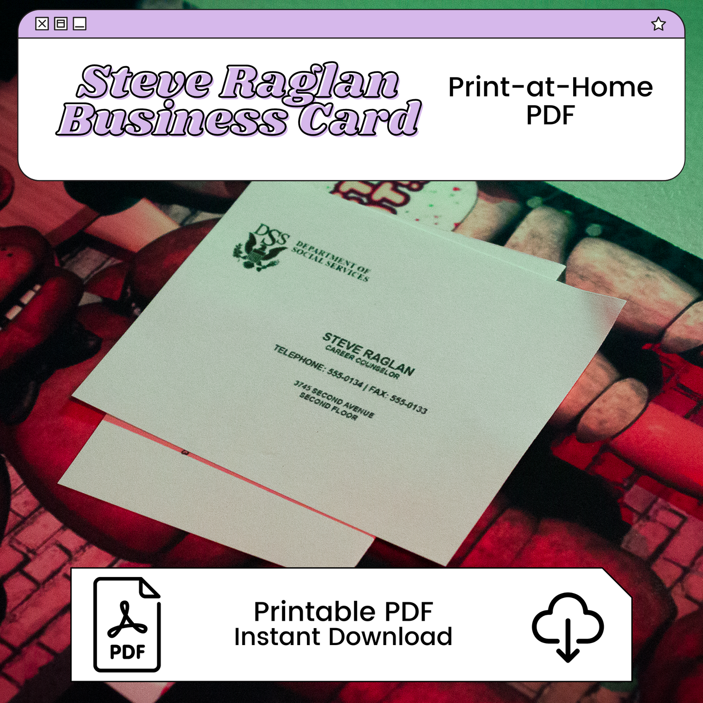 Steve Raglan Business Card Inspired by Five Nights at Freddy's SVG PNG | Instant Download Digital Files for Cosplay