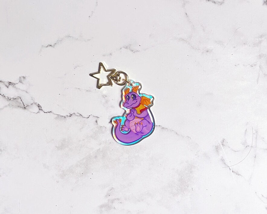 Buzzy and Figment Holographic Acrylic Charm Keychains | Cranium Command, Journey Into Imagination, and Epcot-Inspired Accessories