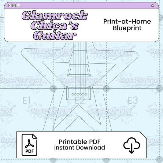 Glamrock Chica's Guitar Cosplay Blueprint | Five Nights at Freddy's: Security Breach Inspired Printable PDF