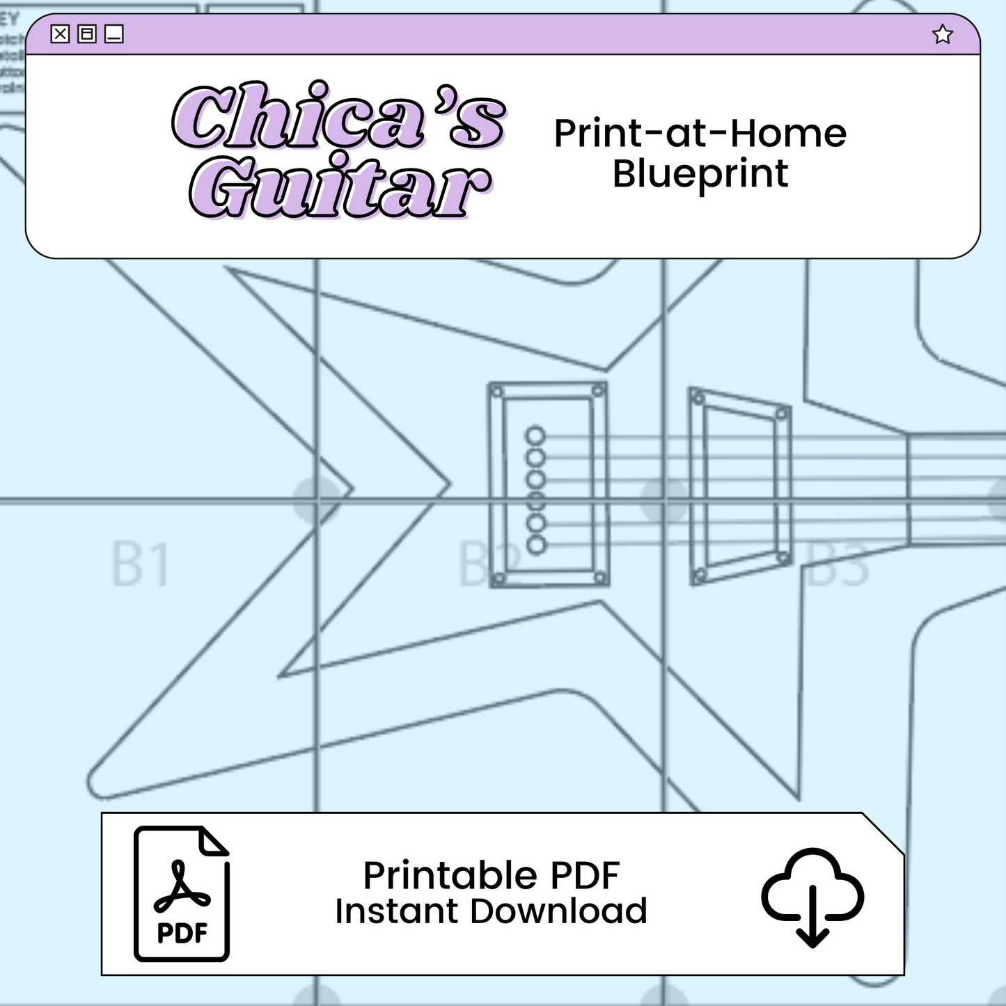 Chica's Guitar Printable Cosplay Blueprint | Inspired by Five Nights at Freddy's