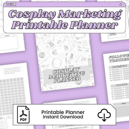 Cosplay Marketing Planner for Social Media | Printable PDF and PNG Planner