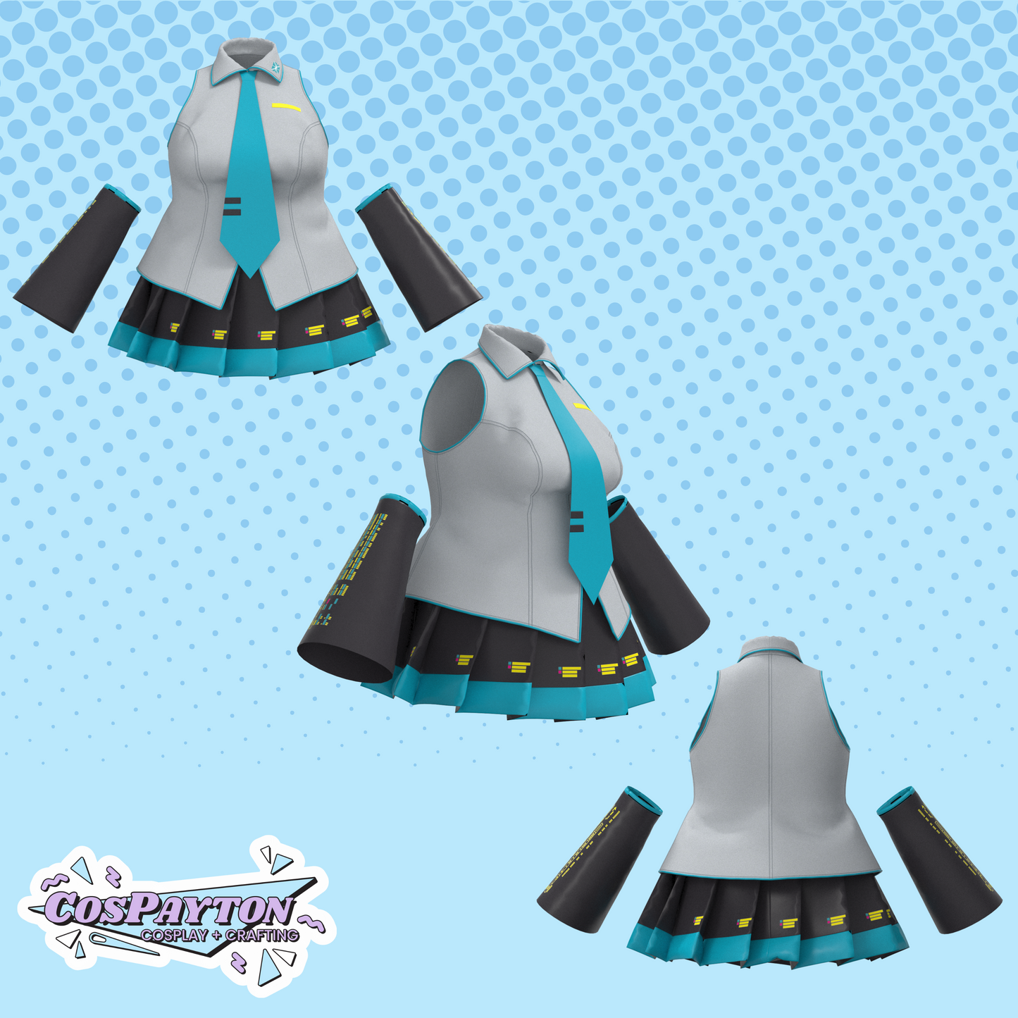 Hatsune Miku Vest, Skirt, Sleeves PDF Cosplay Pattern | Vocaloid Inspired Printable Costume Pattern