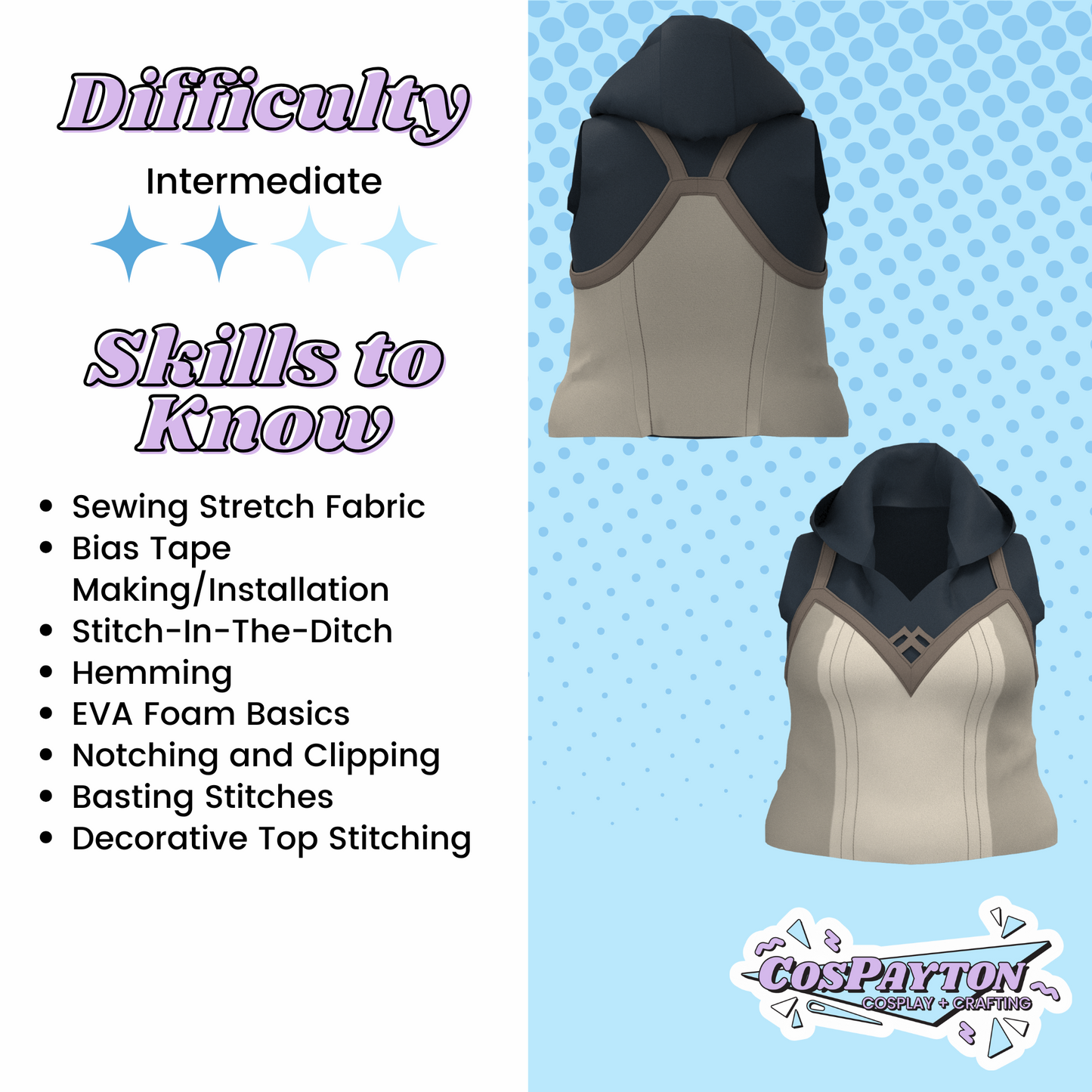 Vi Shirts Undershirt Hoodie and Tank Top PDF Cosplay Pattern | Arcane Inspired Printable Costume Pattern