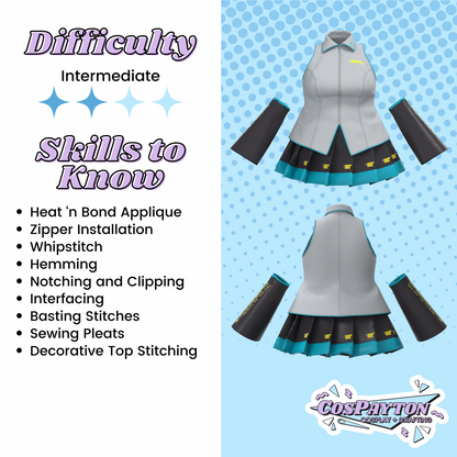 Hatsune Miku Vest, Skirt, Sleeves PDF Cosplay Pattern | Vocaloid Inspired Printable Costume Pattern