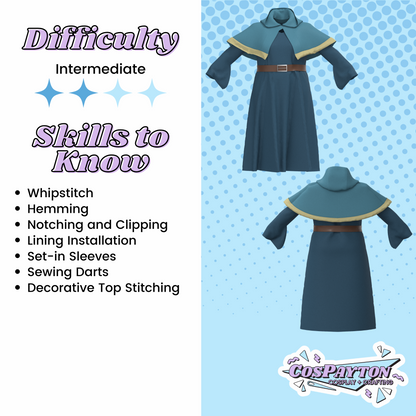 Marcille Donato Dress and Cape PDF Cosplay Pattern | Delicious in Dungeon/Dungeon Meshi Inspired Printable Costume Pattern