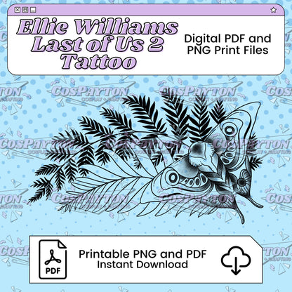 Ellie Williams Moth Tattoo Inspired by The Last of Us | PNG PDF Available