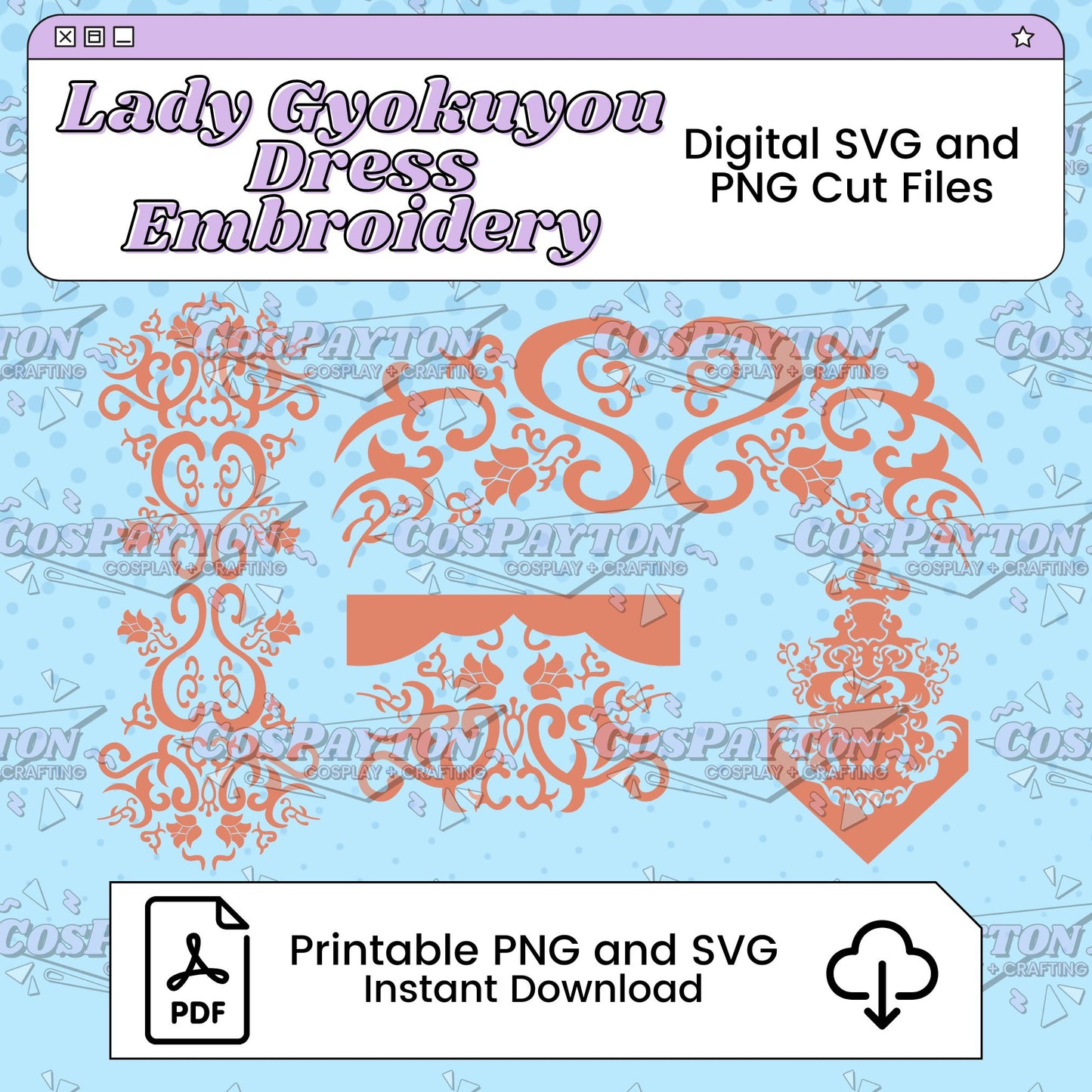 Lady Gyokuyou's Dress Embroidery Cosplay Template Inspired by The Apothecary Diaries | PNG SVG Available