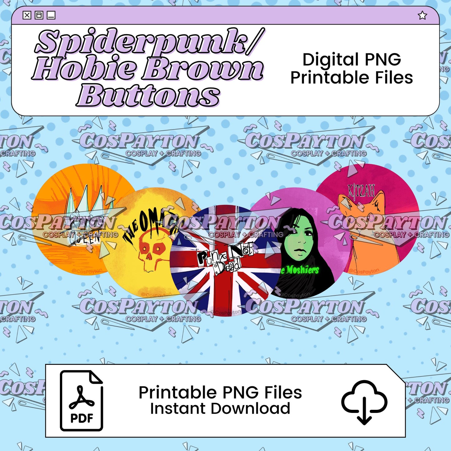 Hobie/Spiderpunk Vest Buttons Printable Template Inspired by Spiderverse | PNG SVG Available