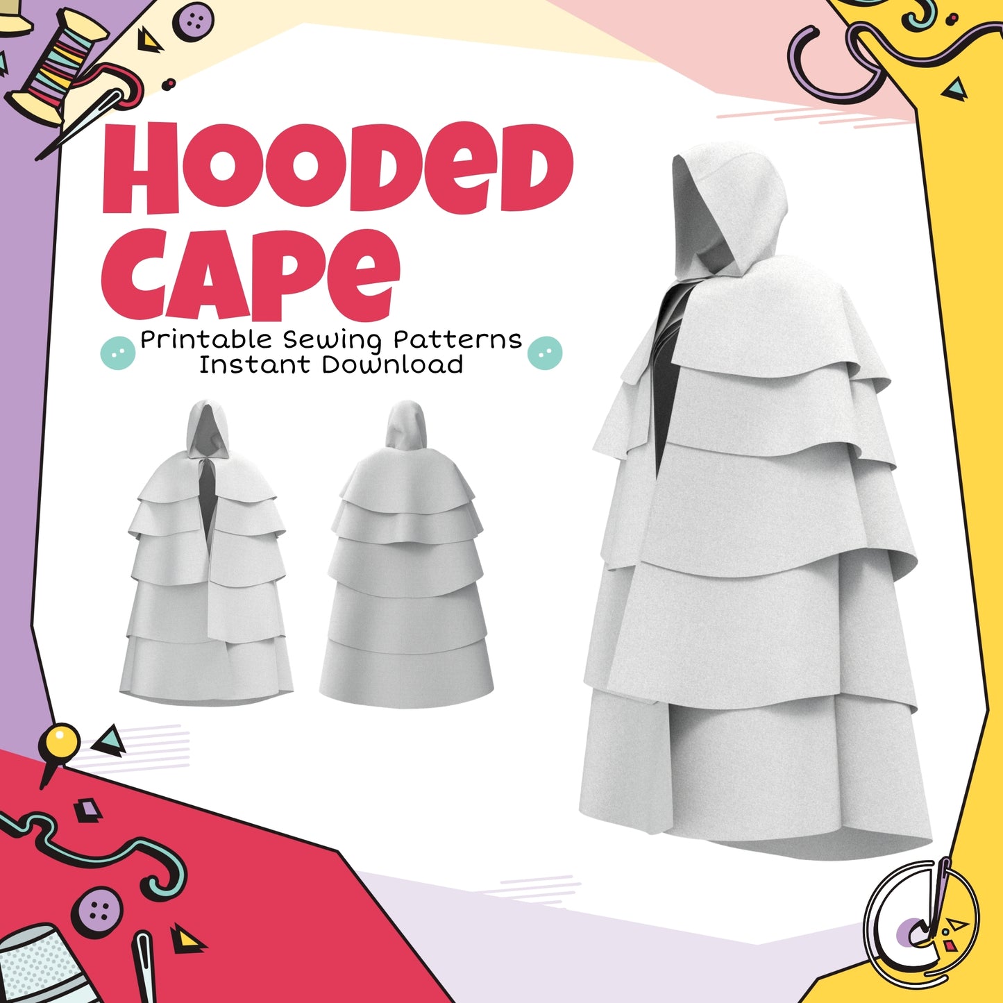 Adjustable Length Hooded Cape Cosplay Sewing Pattern (Digital Download)