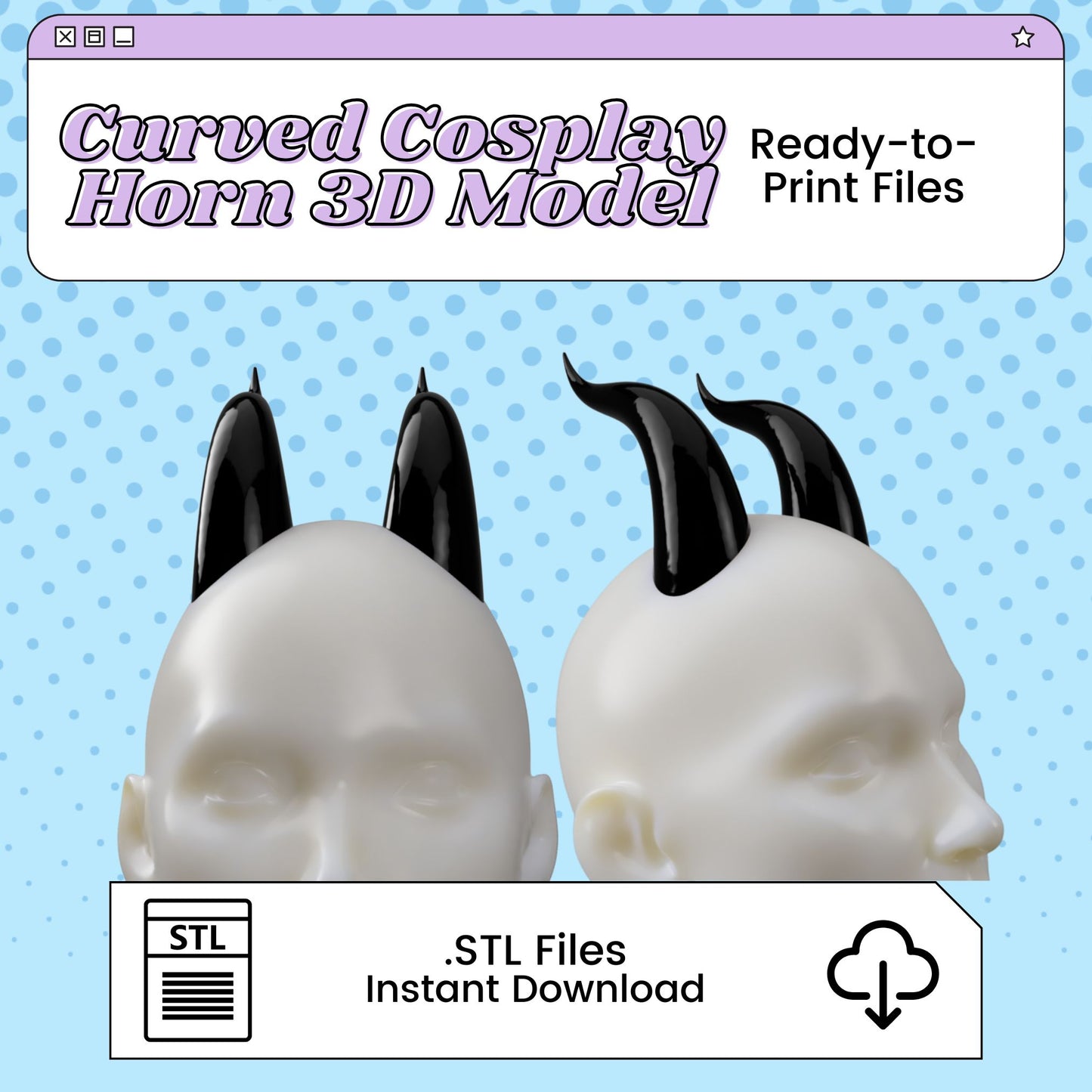 Curved Costume Devil/Tiefling Horns 3D Print File | STL for Cosplay