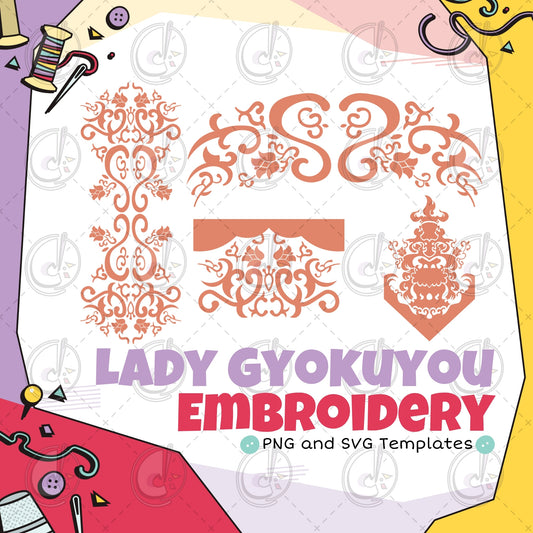 Lady Gyokuyou Dress Embroidery Cosplay Template (Digital Download)