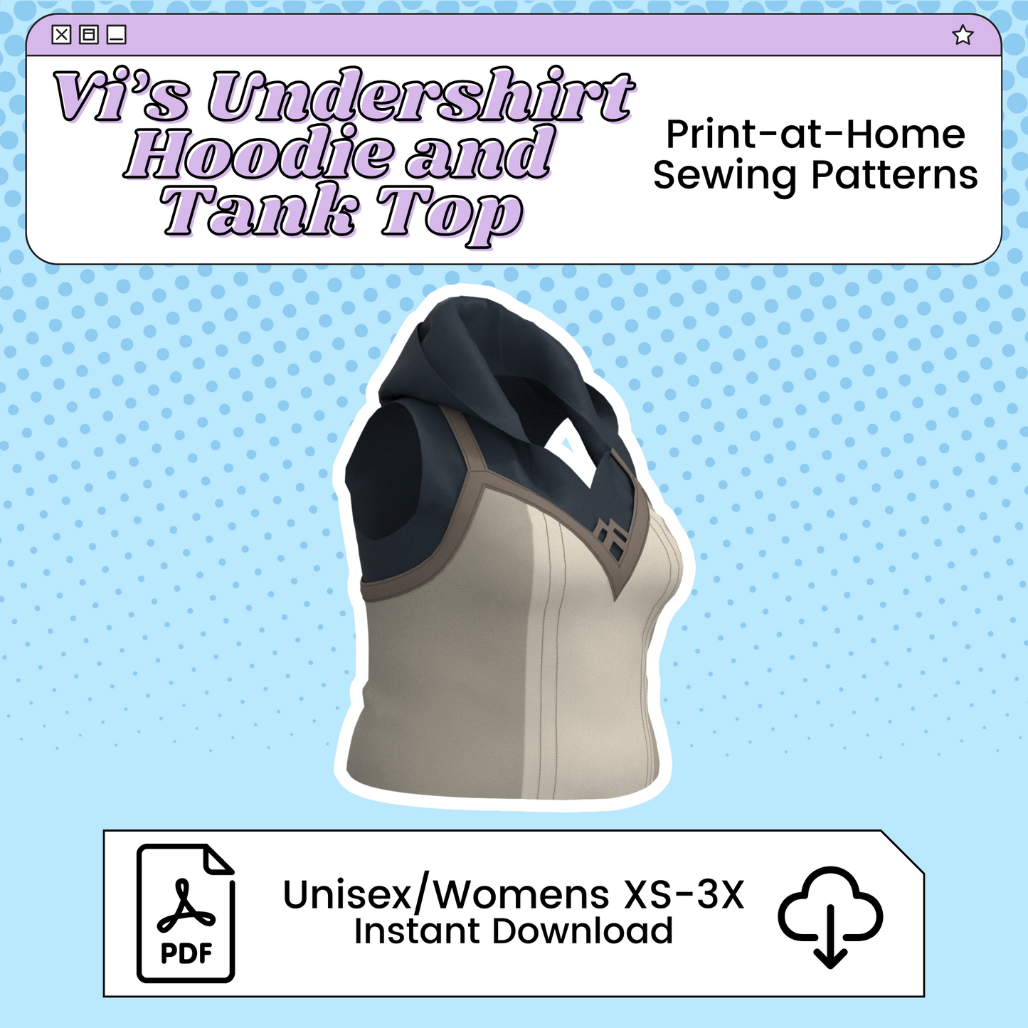 Vi Shirts Undershirt Hoodie and Tank Top PDF Cosplay Pattern | Arcane Inspired Printable Costume Pattern