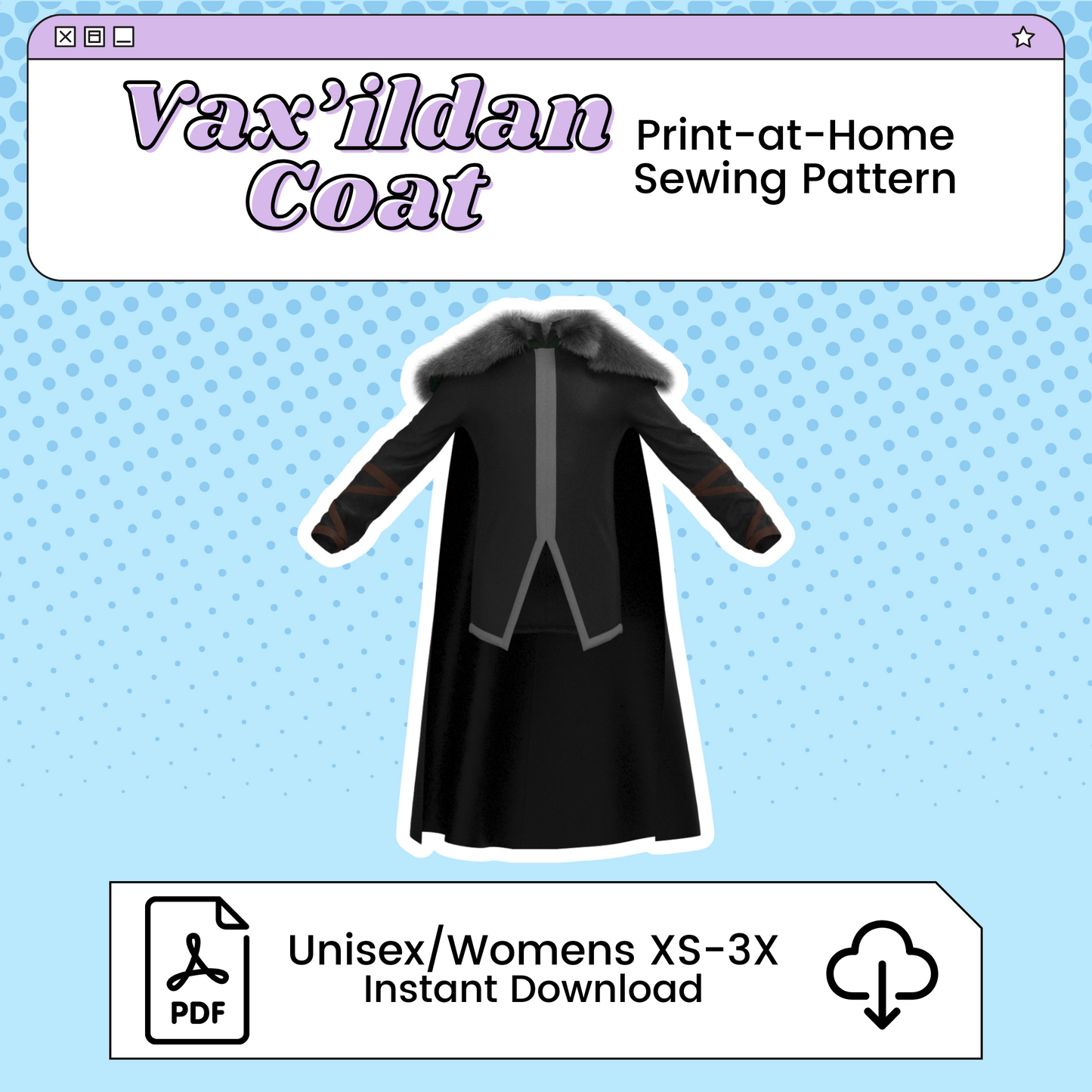 Vax'ildan Coat and Cape PDF Cosplay Pattern | Critical Role Inspired Printable Costume Pattern