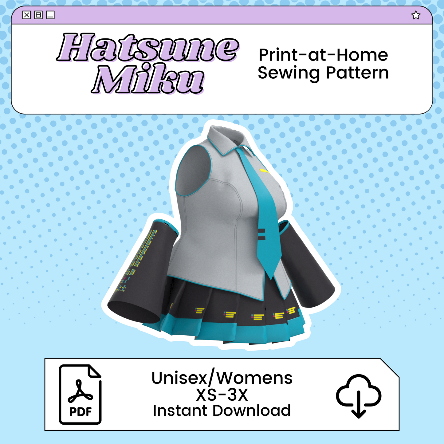 Hatsune Miku Vest, Skirt, Sleeves PDF Cosplay Pattern | Vocaloid Inspired Printable Costume Pattern