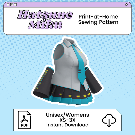 Hatsune Miku Vest, Skirt, Sleeves PDF Cosplay Pattern | Vocaloid Inspired Printable Costume Pattern