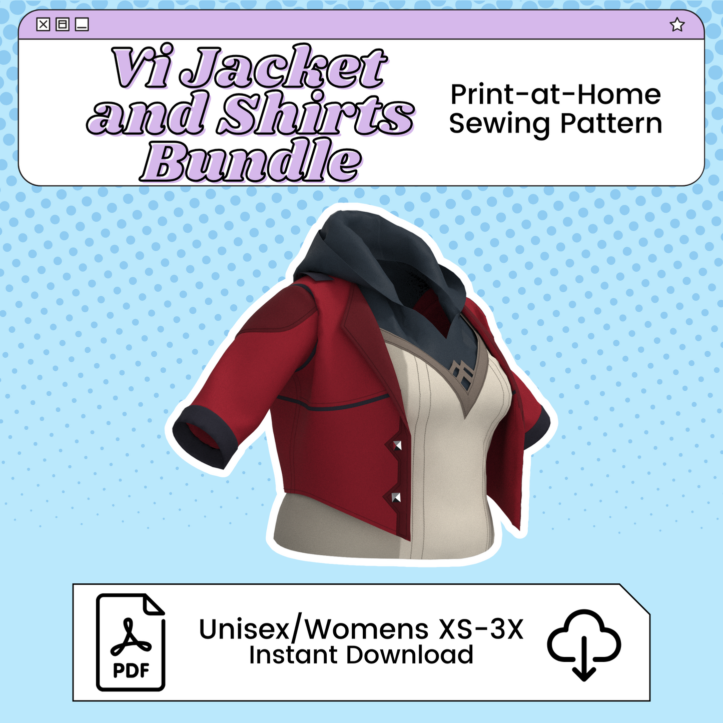 Vi Bundle Jacket, Hoodie, and Undershirt PDF Cosplay Pattern | Arcane Inspired Printable Costume Pattern