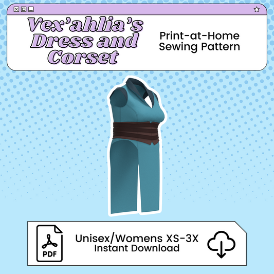 Vex'ahlia's Dress and Corset Cosplay Pattern | Critical Role Legend of Vox Machina Inspired Printable Cosplay