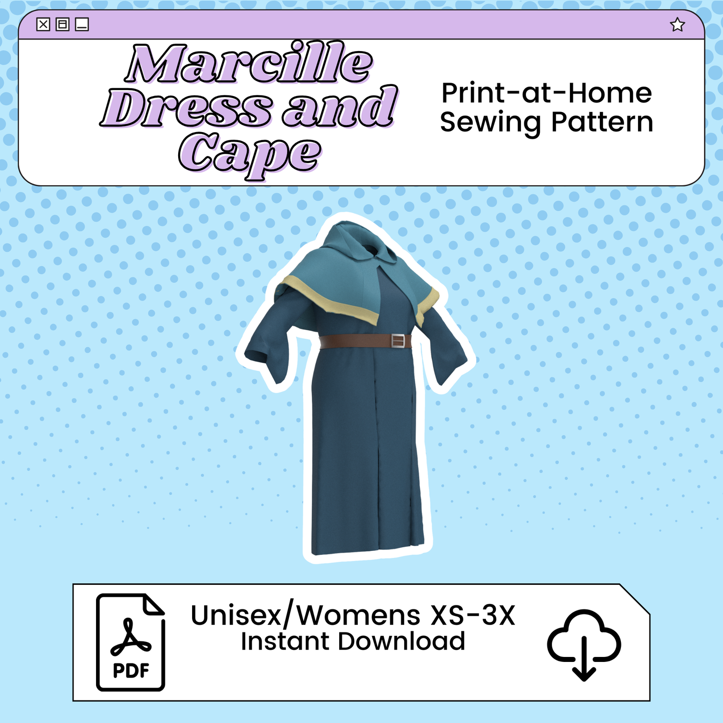 Marcille Donato Dress and Cape PDF Cosplay Pattern | Delicious in Dungeon/Dungeon Meshi Inspired Printable Costume Pattern