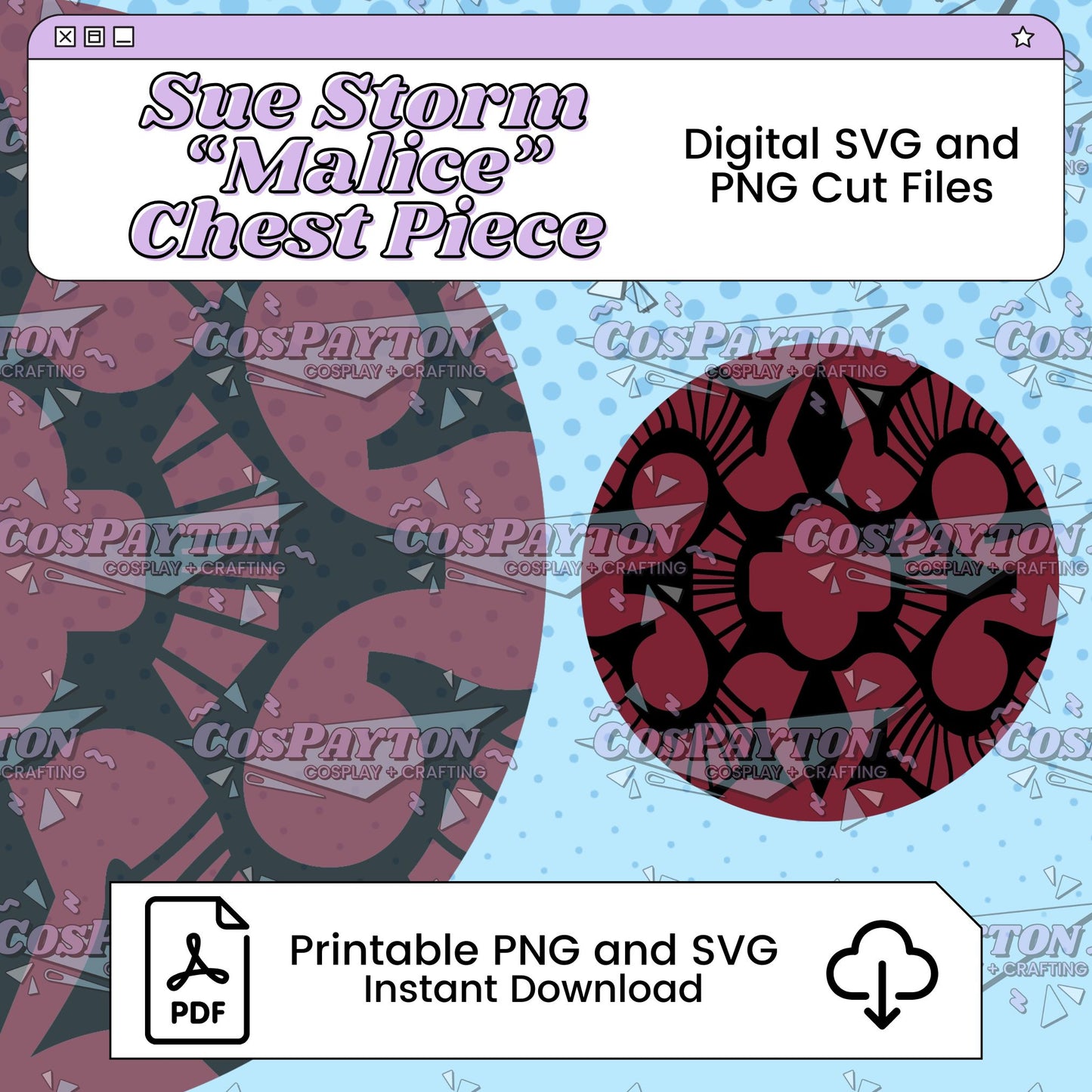 Malice/Sue Storm Chest Piece Printable Template Inspired by Marvel Rivals | PNG SVG Available