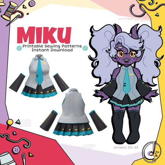 Hatsune Miku Vest, Skirt, Tie, and Armwarmer Cosplay Sewing Pattern Bundle (Digital Download)