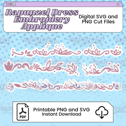 Princess Rapunzel Dress Embroidery Appliqué Printable Template Inspired by Tangled | PNG SVG Available