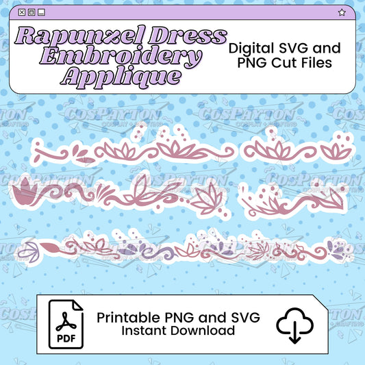Princess Rapunzel Dress Embroidery Appliqué Printable Template Inspired by Tangled | PNG SVG Available