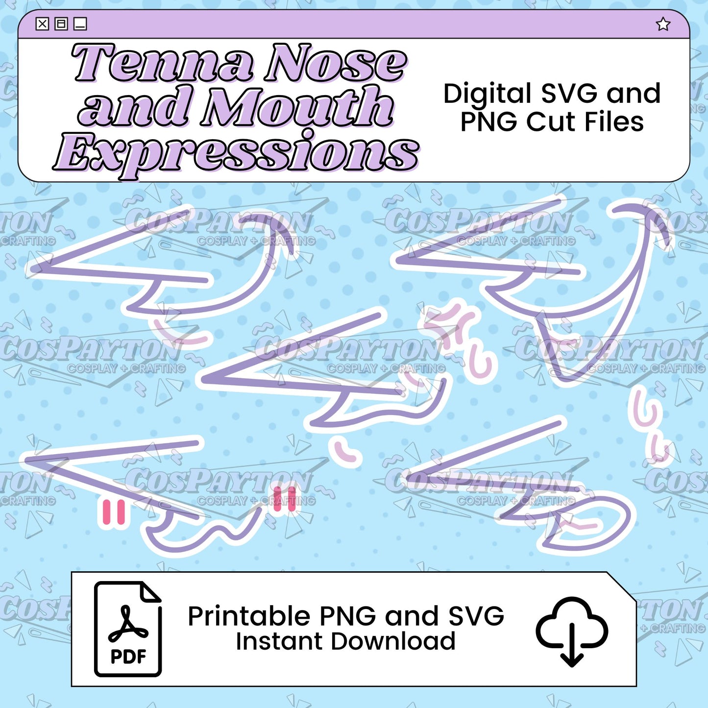 Tenna Nose and Mouth Expressions Printable Cosplay Template Inspired by Deltarune | PNG SVG Available