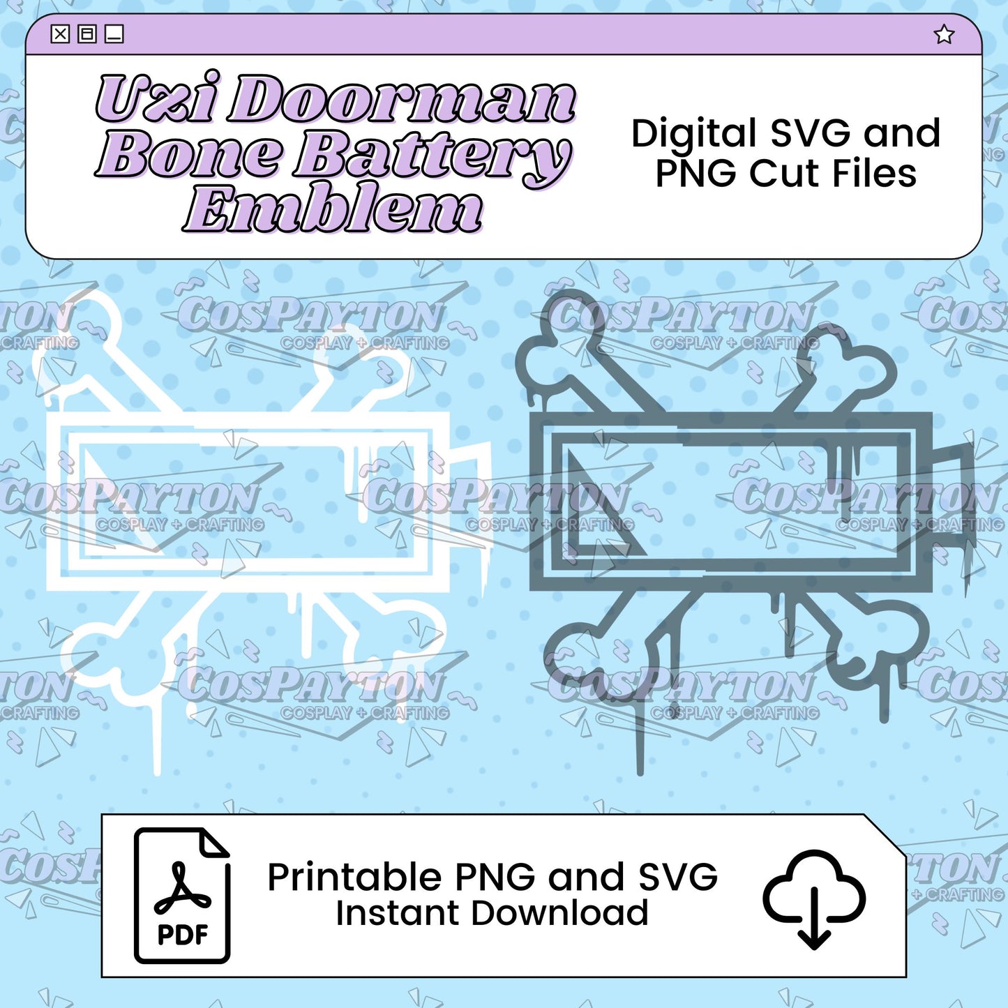 Uzi Doorman Bone Battery Emblem Cosplay Template Inspired by Murder Drones | PNG SVG Available