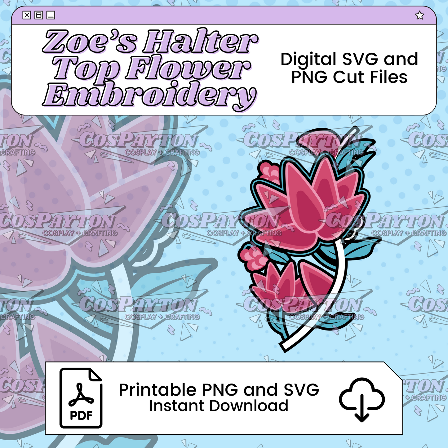 Zoe's Halter Top Flower Embroidery Cosplay Template Inspired by KPop Demon Hunters Huntrix | PNG SVG Available